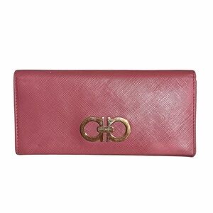 Salvatore Ferragamo Gancini Continental Leather Wallet With Gold Hardware